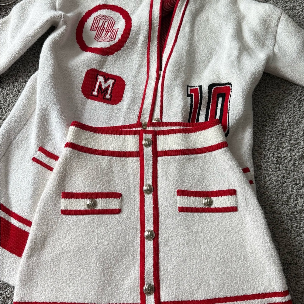 Maje Red and White Knit Cardigan and skirt top size 3, skirt size 36 - Picture 9 of 10